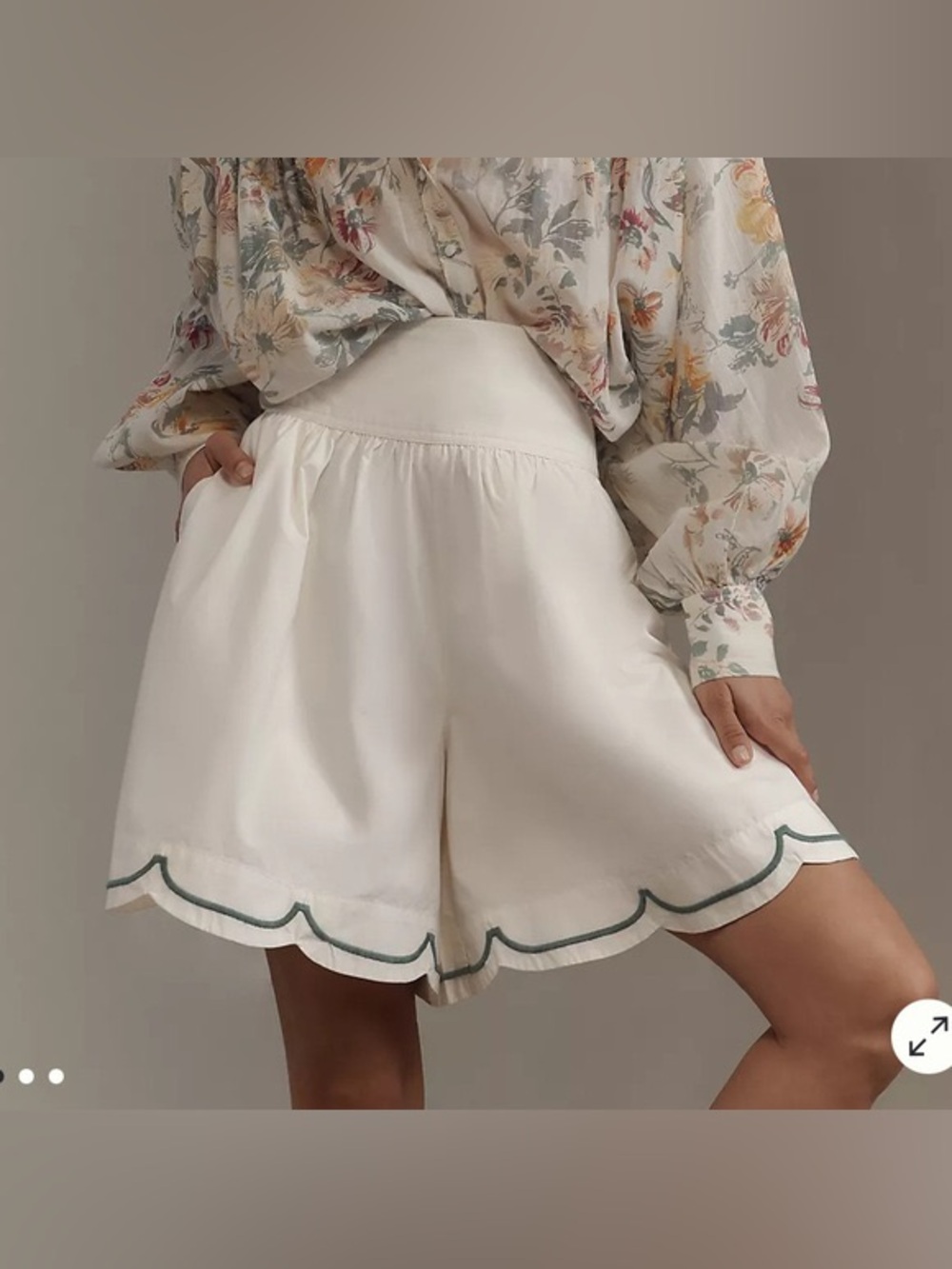 Maeve Anthropologie Longline Skirty Shorts XS White Green Scallop Hem NWT $118